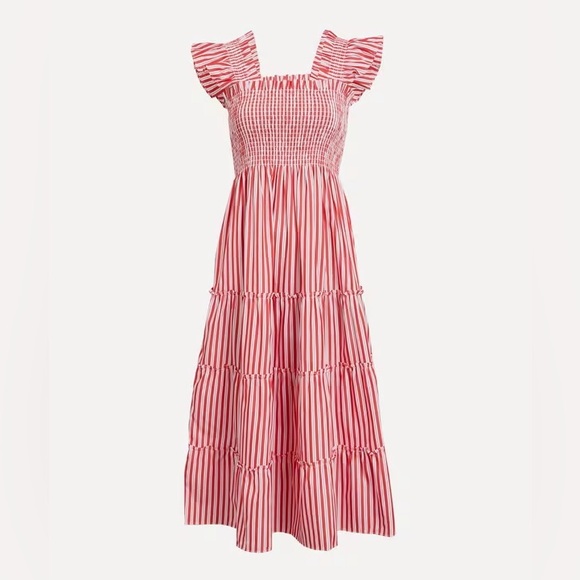 Women’s Red Stripe Midi Dress with Smocked Bodice - Picture 6 of 12